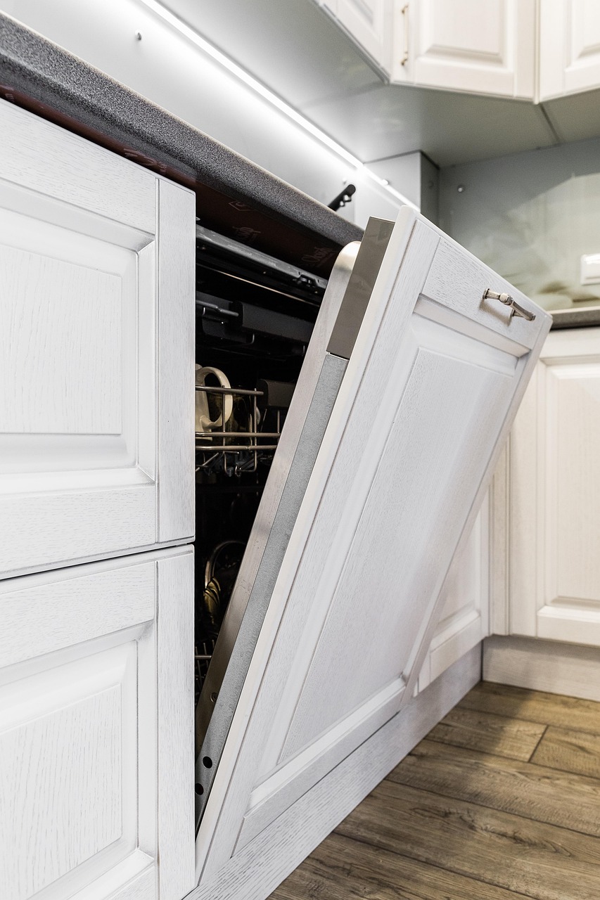 a dishwasher that is open and leaking