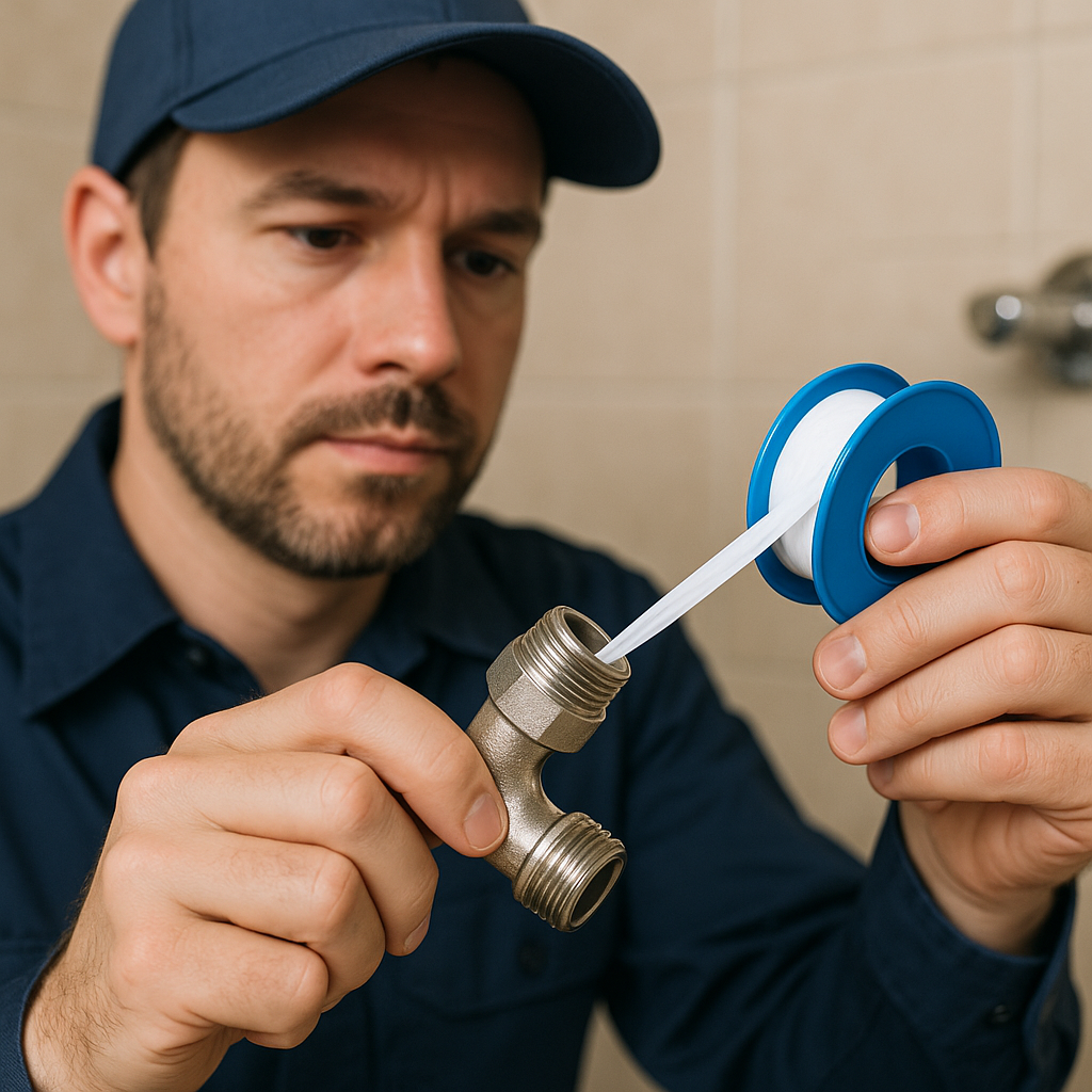 plumber using teflon tape for a project